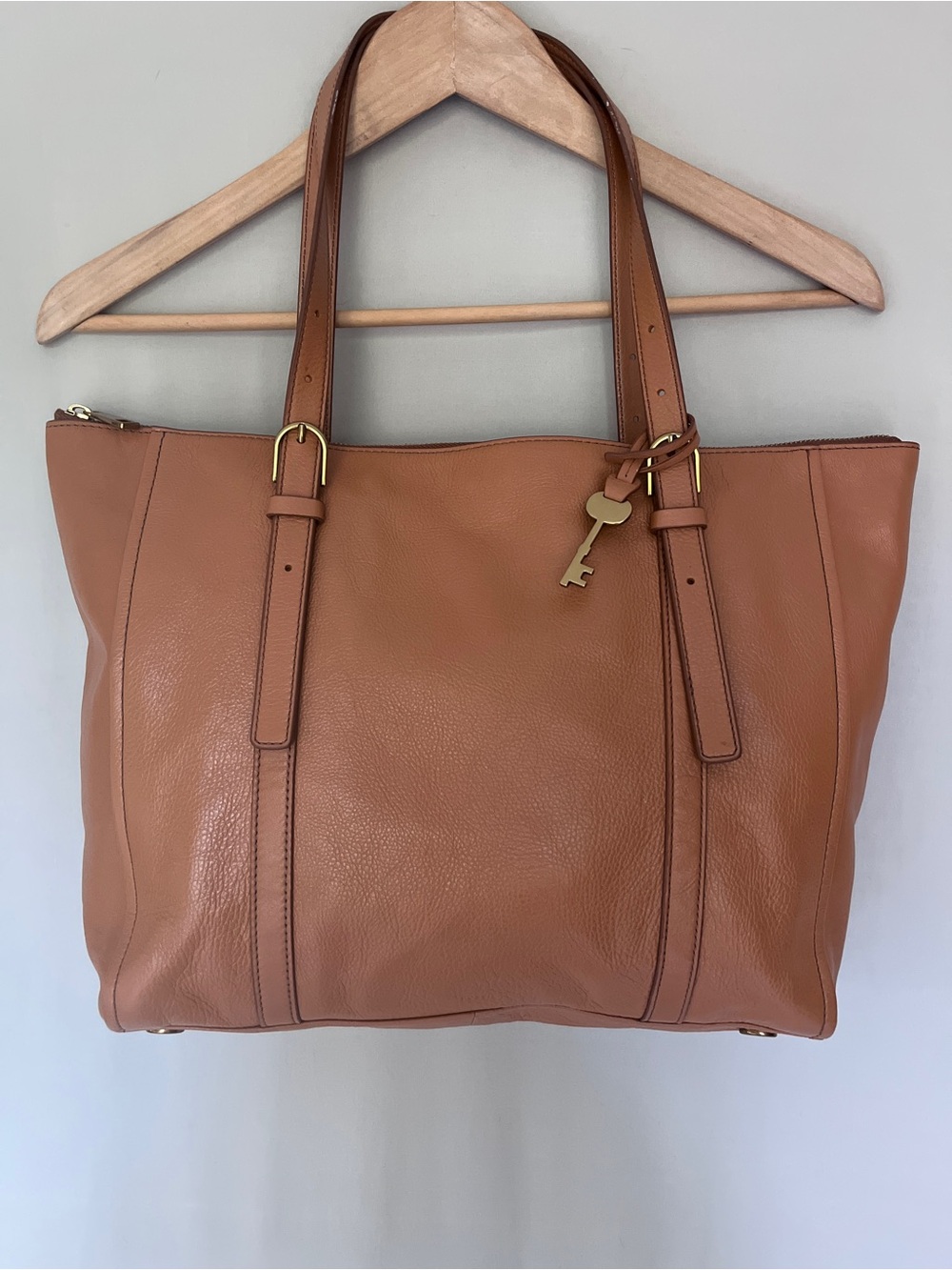 Fossil Large Pebbled Leather Tote Cognac Brown Shoulder Bag